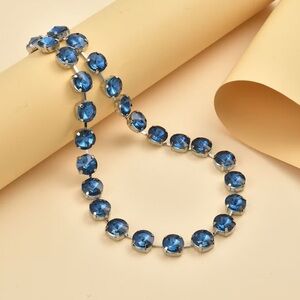 High Quality Blue Glass Tennis Necklace in Silvertone